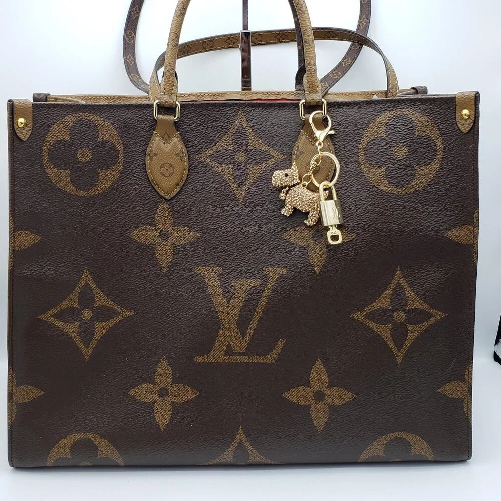 Louis Vuitton Authentic Gold Lock & Key 🔑 Bag Charm + Unbranded Dog Keychain